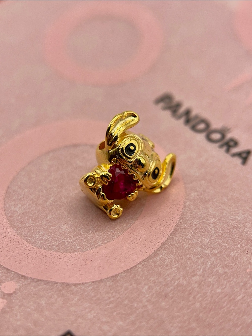 Pandora Disney Lilo & Stitch Gold Red Heart Crystal Charm - Picture 6 of 6